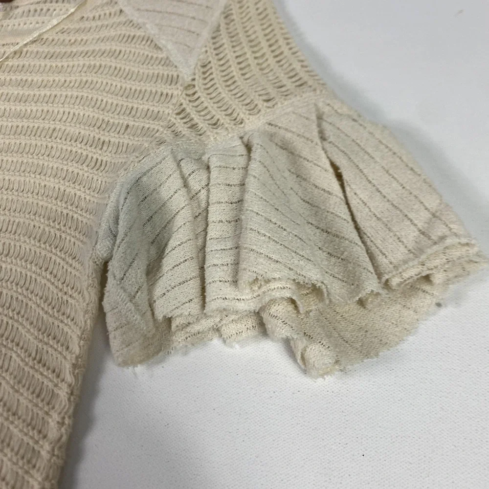 Free People Sweater Womens XS White Open Knit Ruffle‎ Bell Sleeve Boho Top